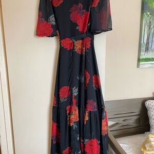 Floral Black and Red Maxi Dress